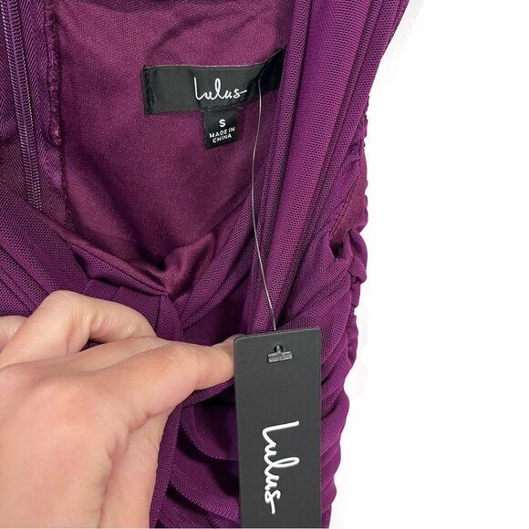 Lulus Alluring Nights Purple Ruched Off-the-Shoulder Mini Bodycon Dress Small - Picture 5 of 8